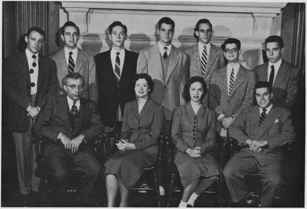 Gene and Saralyn Oberdorfer appear with the cabinet of the Hillel Society in the 1952 Yackety Yack,. Saralyn is on first row, second from left. Gene is on second row, fourth from left.