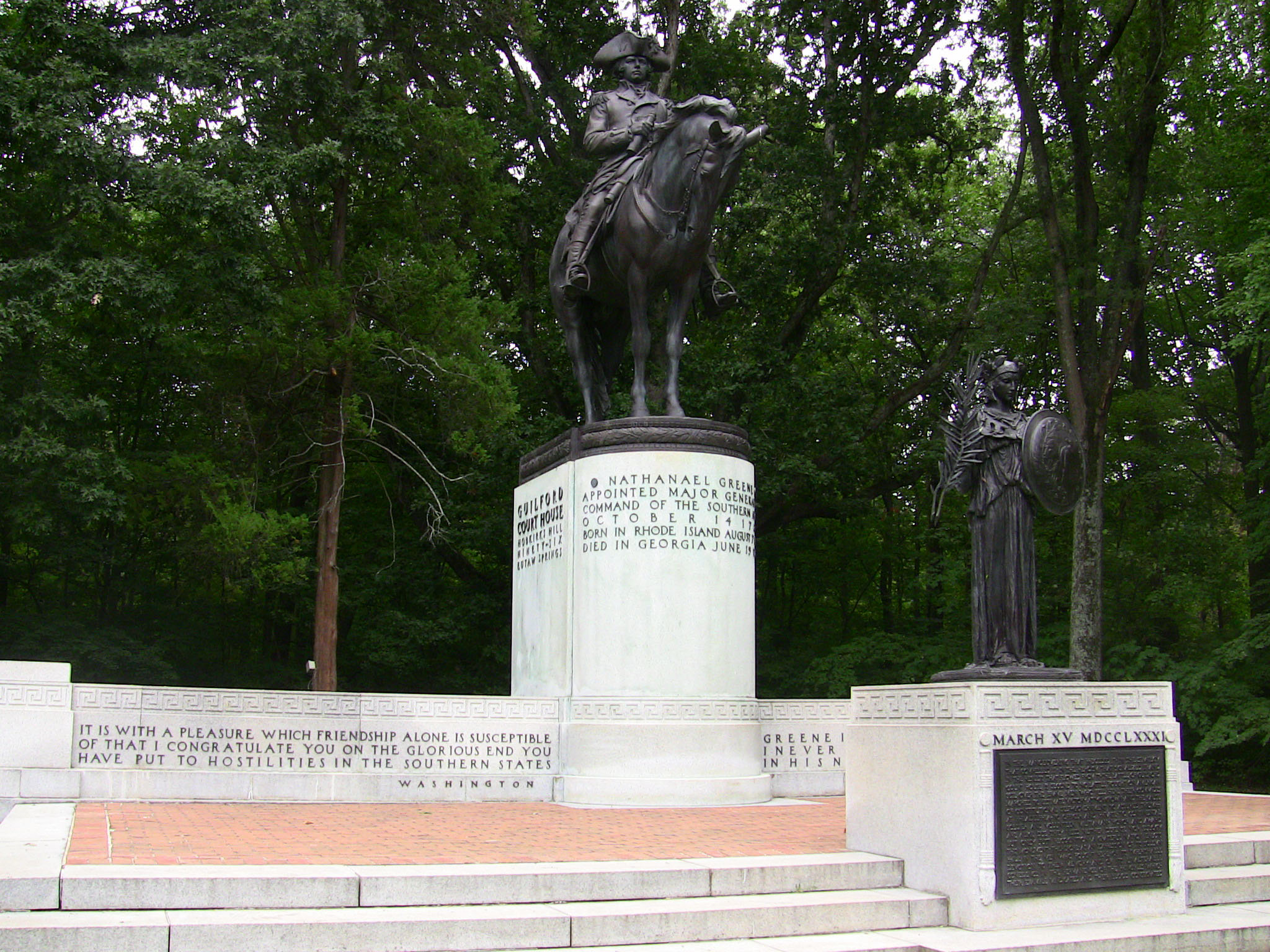 The Nathaniel Greene monument at the Guilford Courthouse battleground site in Greensboro.