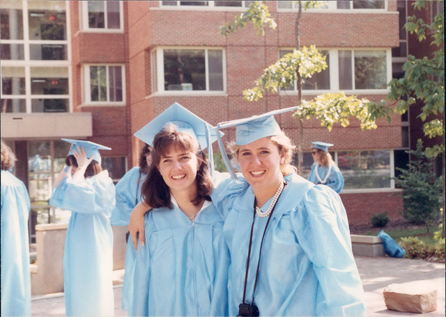 Nancy Kinnally and Susan Spencer Wendel in UNC graduation gowns
