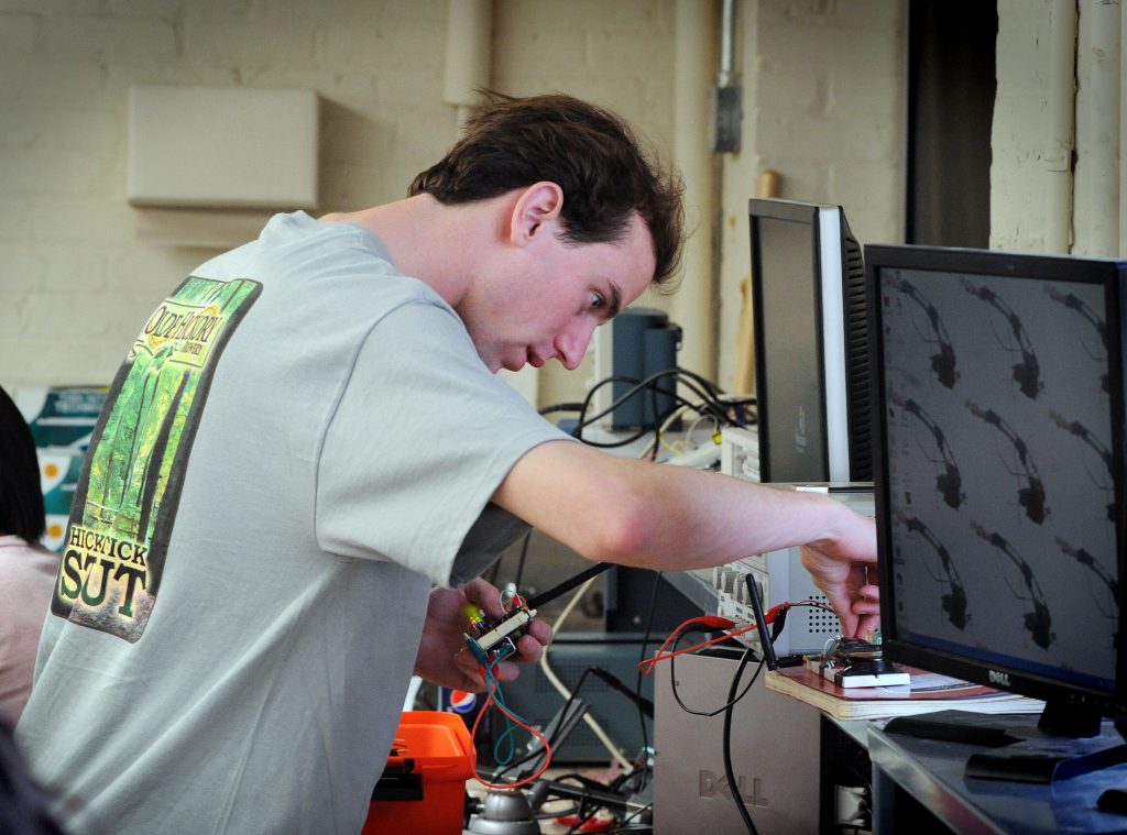 Student Rocco Disanto works on his project in Richard Goldberg