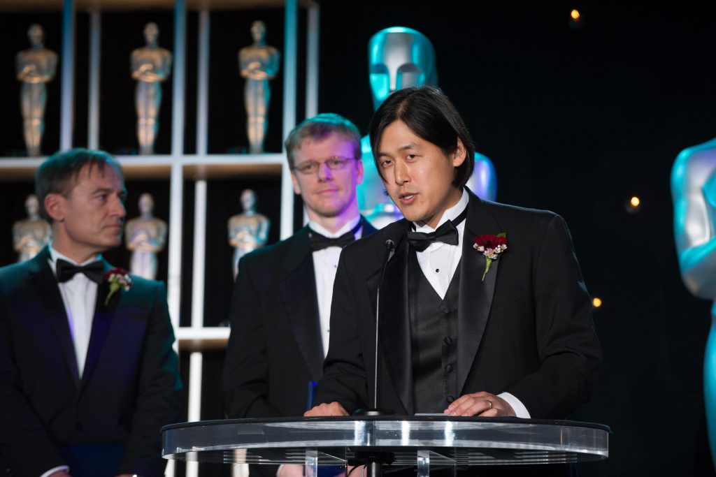 Dr. Markus Gross (left), Doug James (center) and Theodore Kim during the Academy of Motion Picture Arts and Sciences