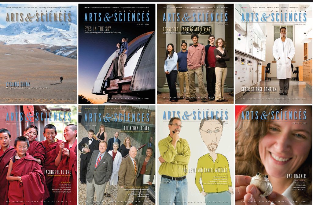 Collage of past Carolina Arts & Sciences magazine covers