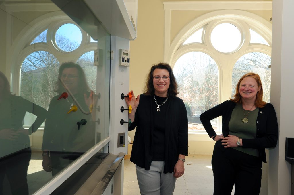 From left, Kelly Giovanello and Charlotte Boettiger will have lab space in the renovated Howell Hall. (Photo by Donn Young)