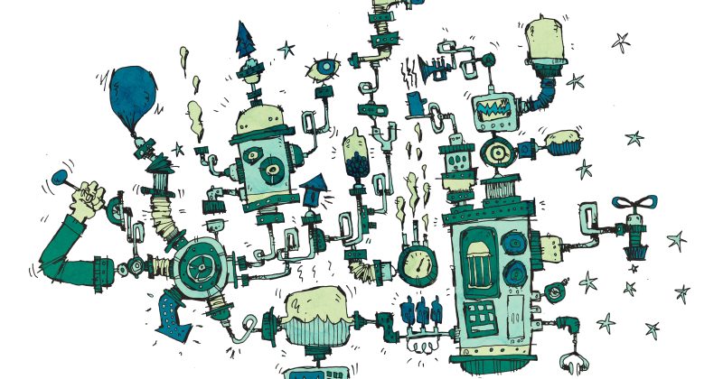 Quirky illustration of a cartoony machine/engine