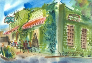 Illustration of the exterior of the Irregardless cafe