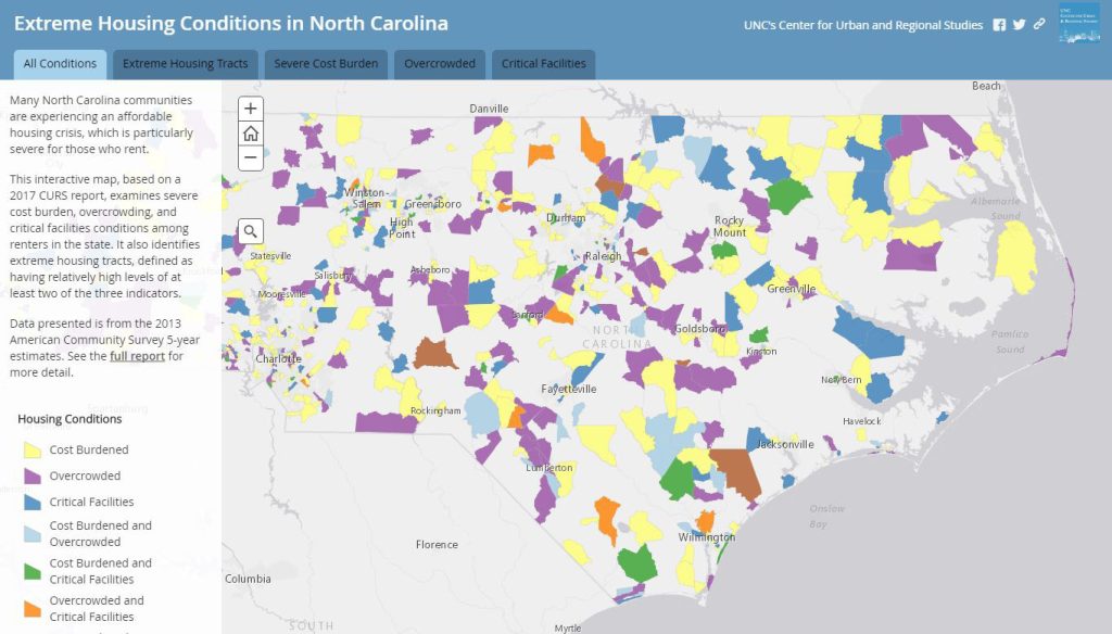 An online interactive map shows cost burden, overcrowding and substandard housing conditions among North Carolina