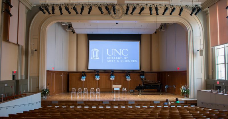 A newly renovated James and Susan Moeser Auditorium in Hill Hall