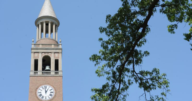 Views of the Bell Tower at the University of North Carolina at Chapel Hill.