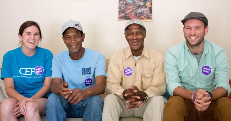 From left, Maggie West, Mike Alston, Julius Alston and Hudson Vaughan in the Alston brothers’ home. The Community Empowerment Fund and the Jackson Center worked together to help the brothers settle into a duplex in the Northside neighborhood.