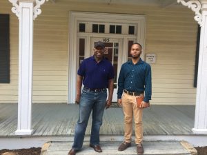 The Rev. William Kearney and geography Ph.D. candidate Darius Scott in Warrenton. (photo by Sara Wood)