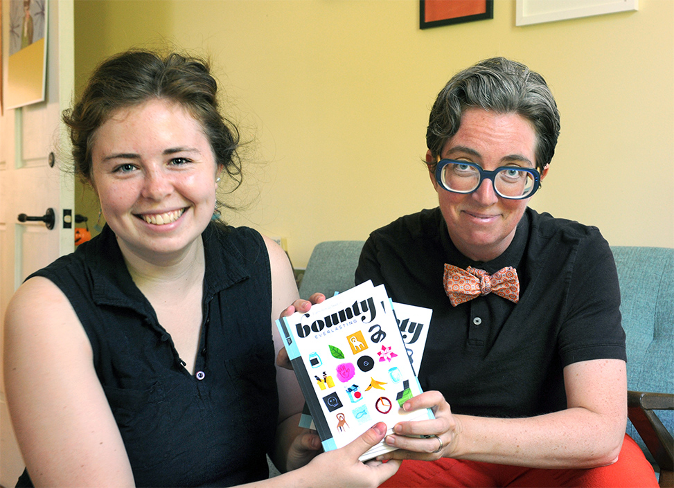 Marina Greenfeld (left) and Gabrielle Calvocoressi pored over issues of Southern Cultures to select 16 poems for a celebratory chapbook. (photo by Donn Young)