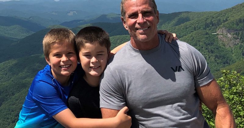 Jim Winston with his children Aiden and Hunter in the mountains of western North Carolina.