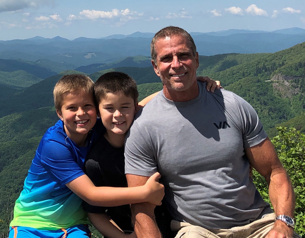 Jim Winston with his children Aiden and Hunter in the mountains of western North Carolina.