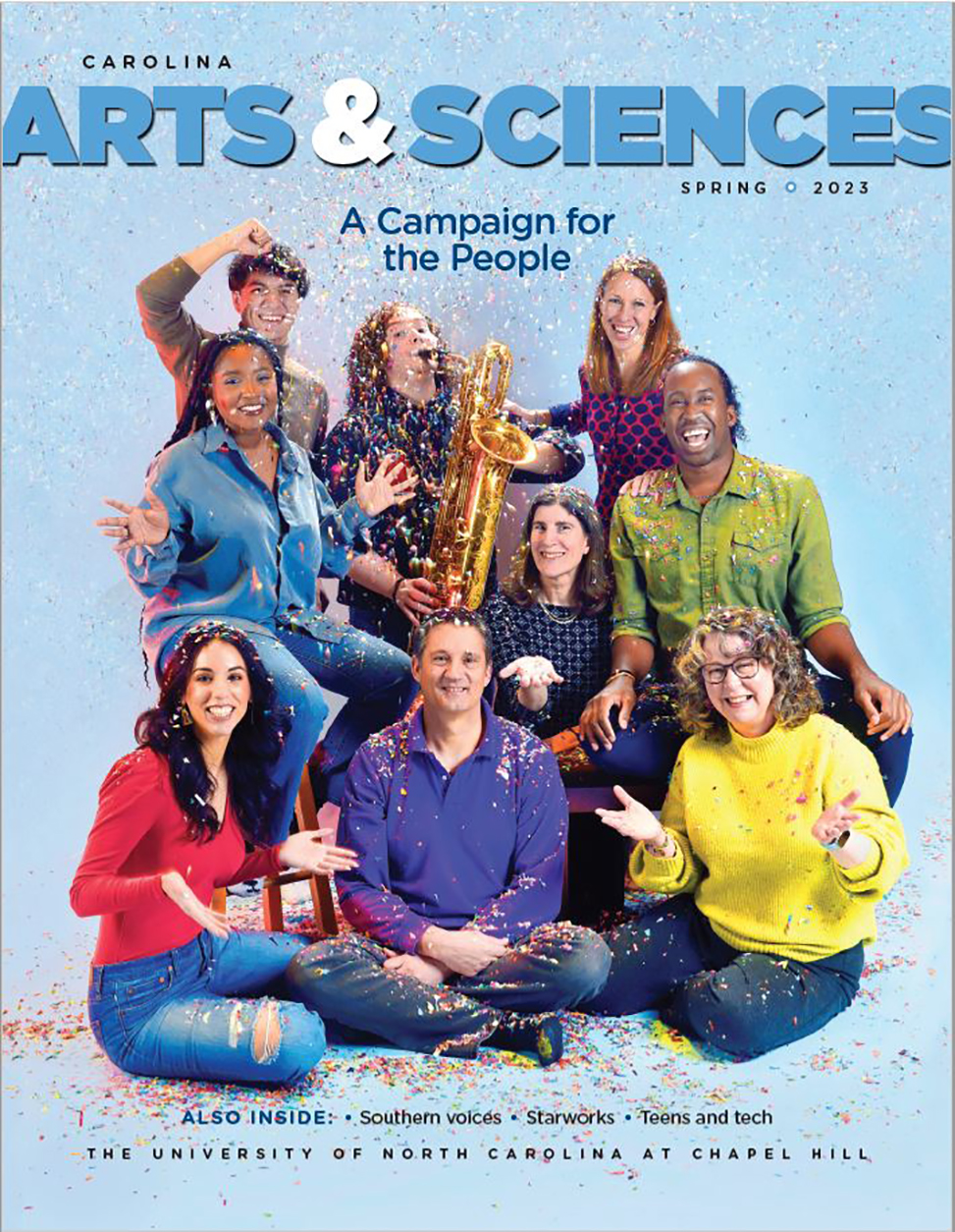 Spring 2023 magazine cover features a group of peole celebrating with confetti