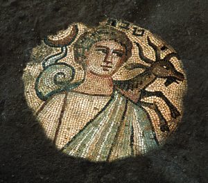 A closeup of the Zodiac sign Capricorn represented in this mosaic.