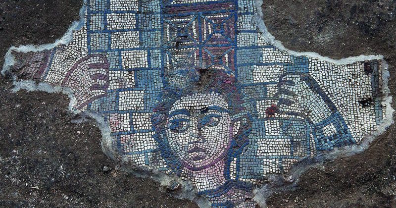 The mosaic of Samson carrying the Gate of Gaza on his shoulders.